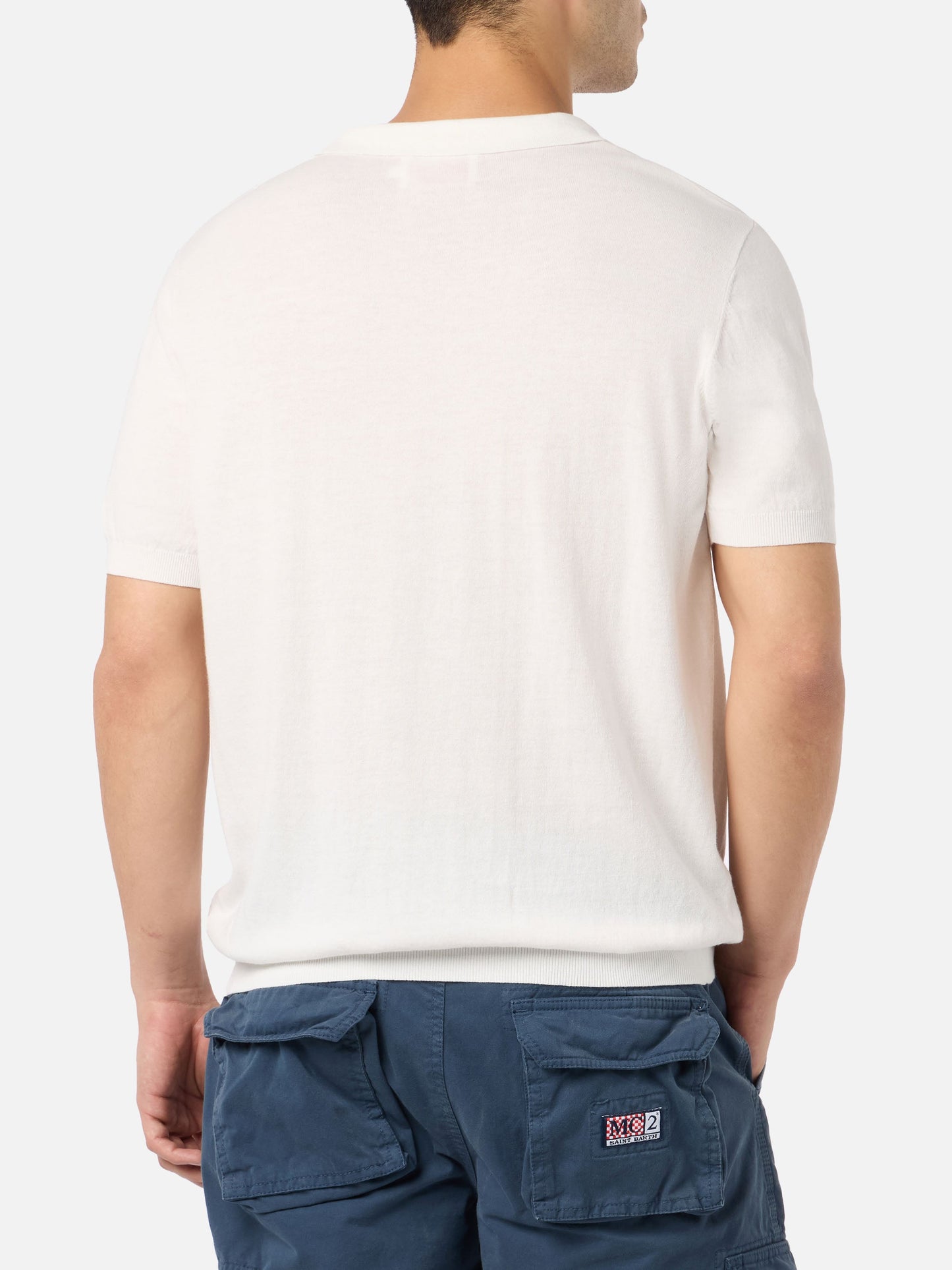 Off-cream buttonless knitted polo shirt Sloan