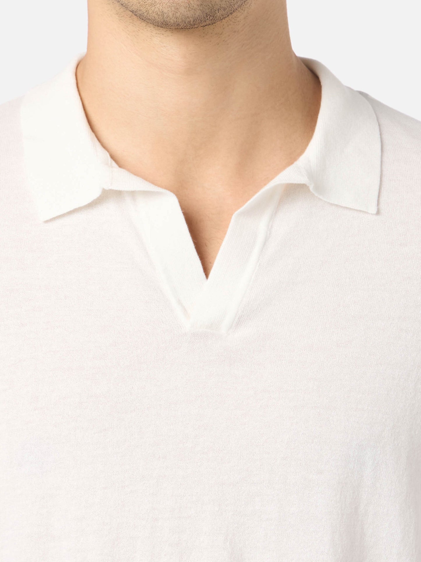 Off-cream buttonless knitted polo shirt Sloan