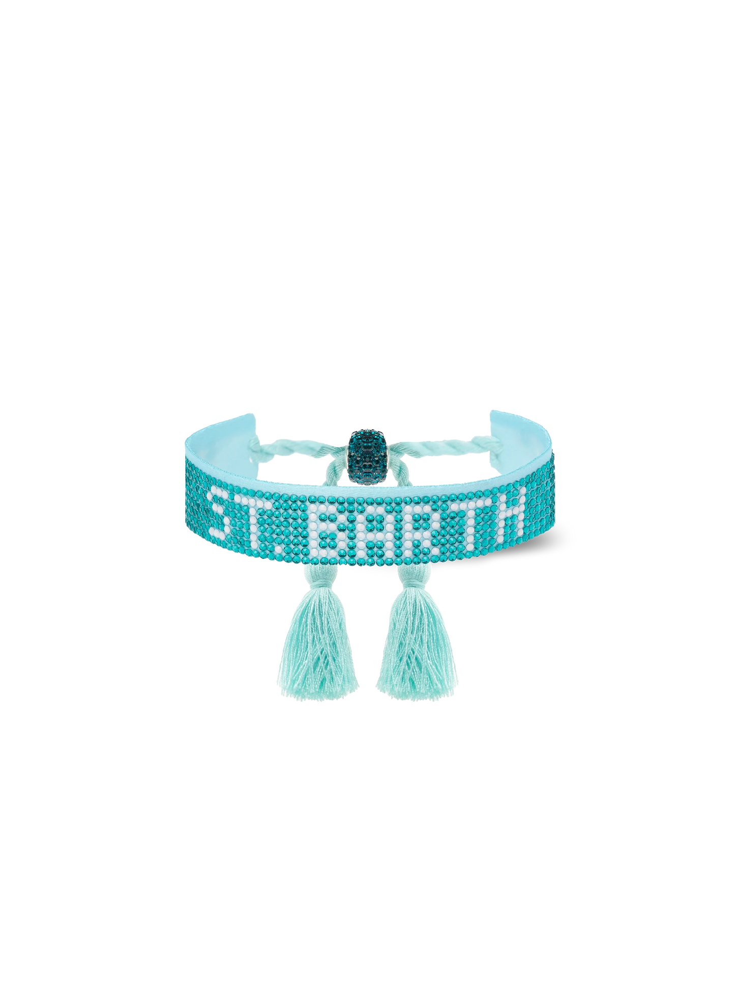 Water green rhinestones bracelet with St. Barth lettering