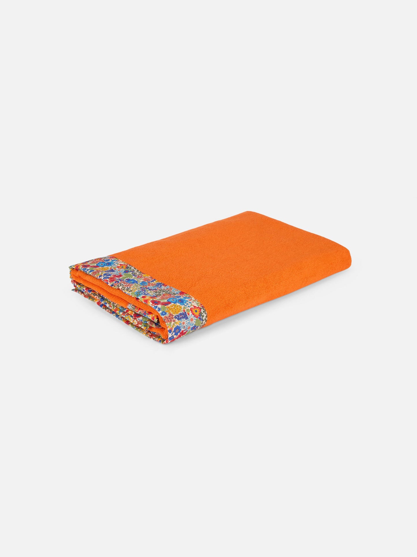 Orange towel with multicolor flower frames | MADE WITH LIBERTY FABRIC