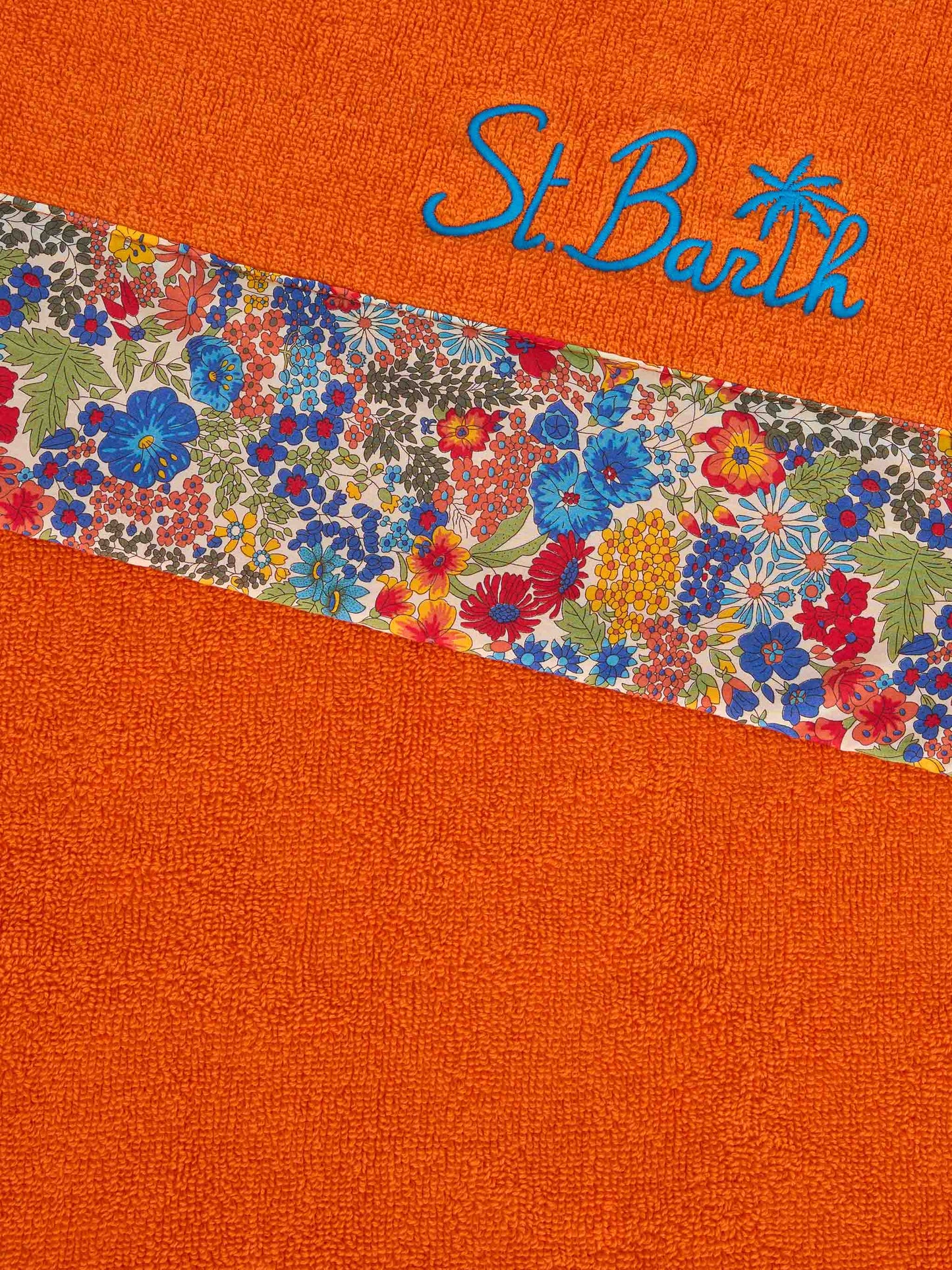 Orange towel with multicolor flower frames | MADE WITH LIBERTY FABRIC