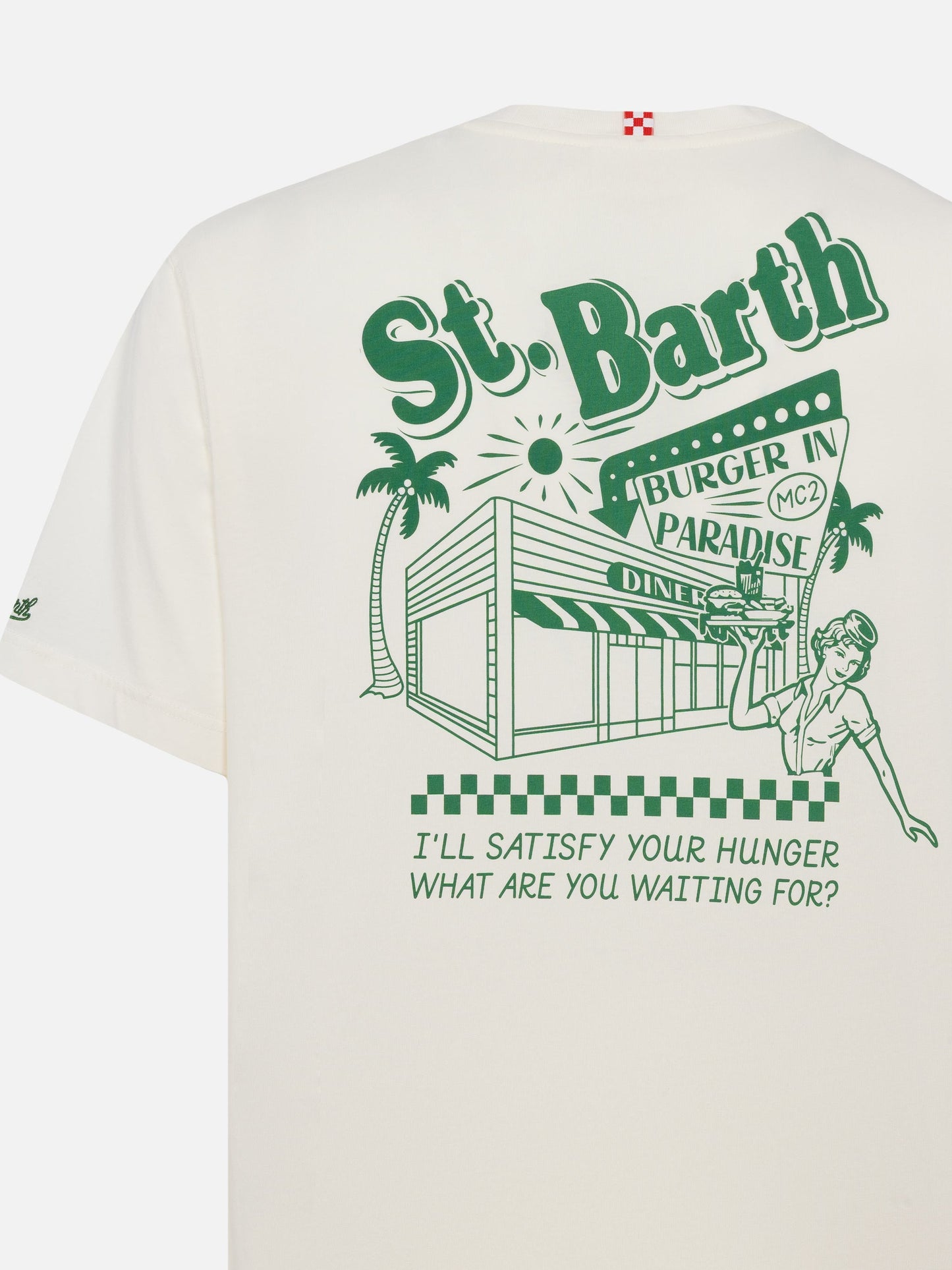 Off-white cotton T-shirt with St. Barth burger paradise print
