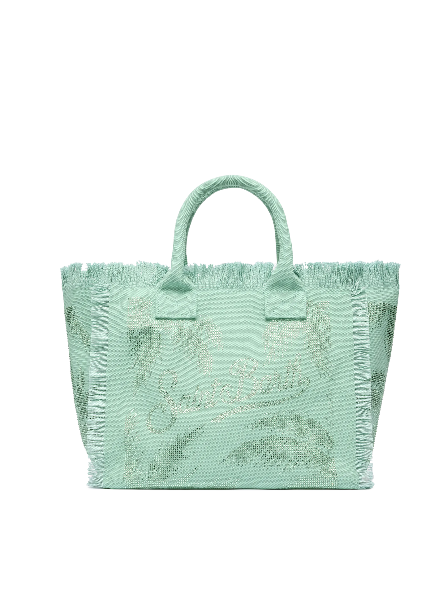 Sage green cotton canvas Vanity tote bag with palm rhinestone embellishment - MC2 Saint Barth
