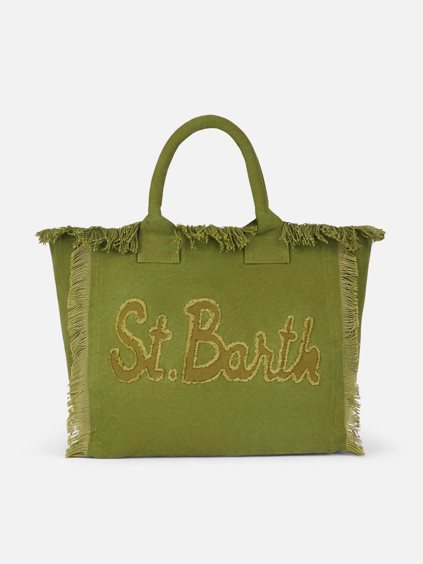 Military green cotton canvas Vanity tote bag with logo patch - MC2 Saint Barth
