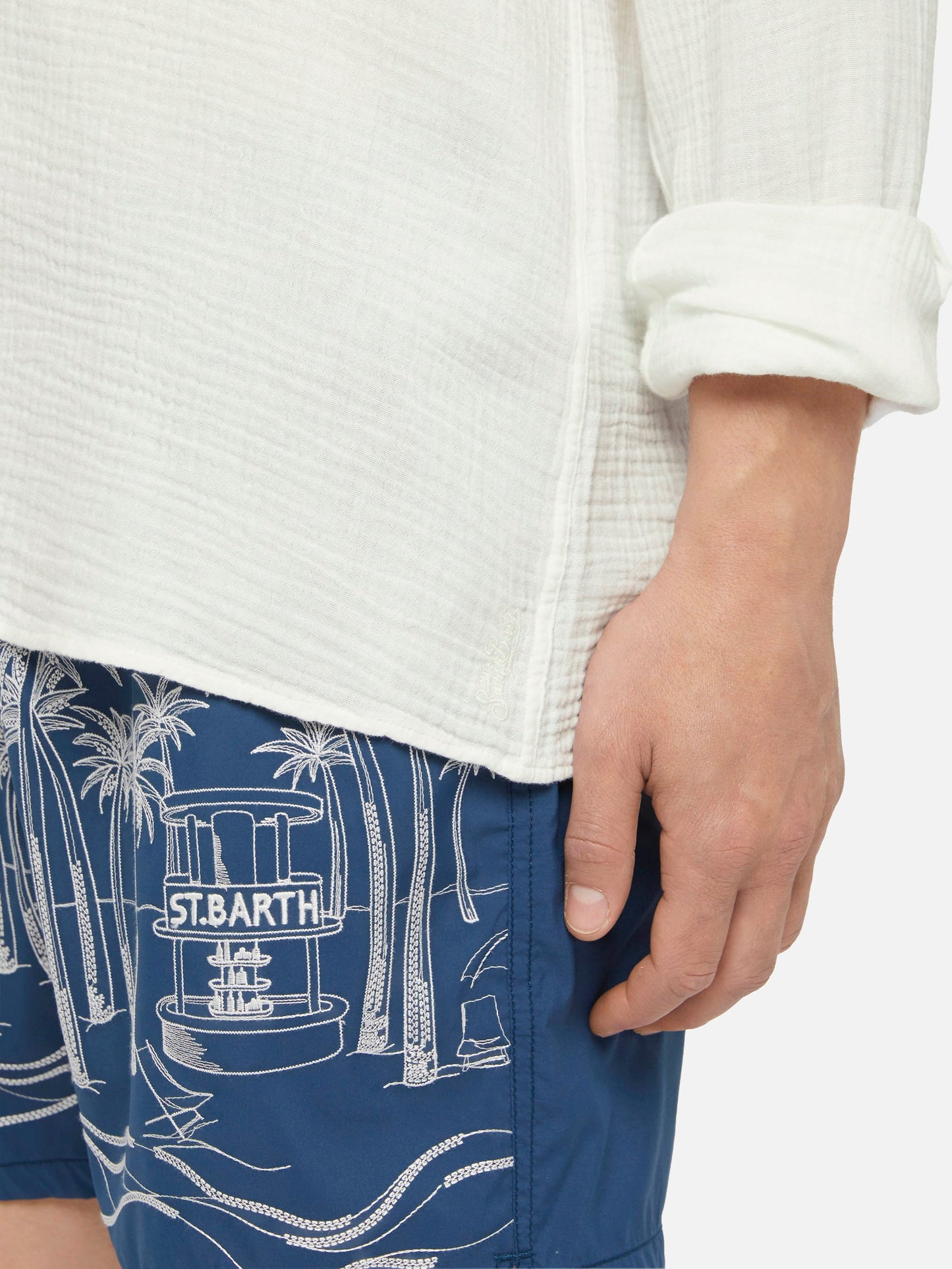 White cotton gauze polo shirt Ventotene