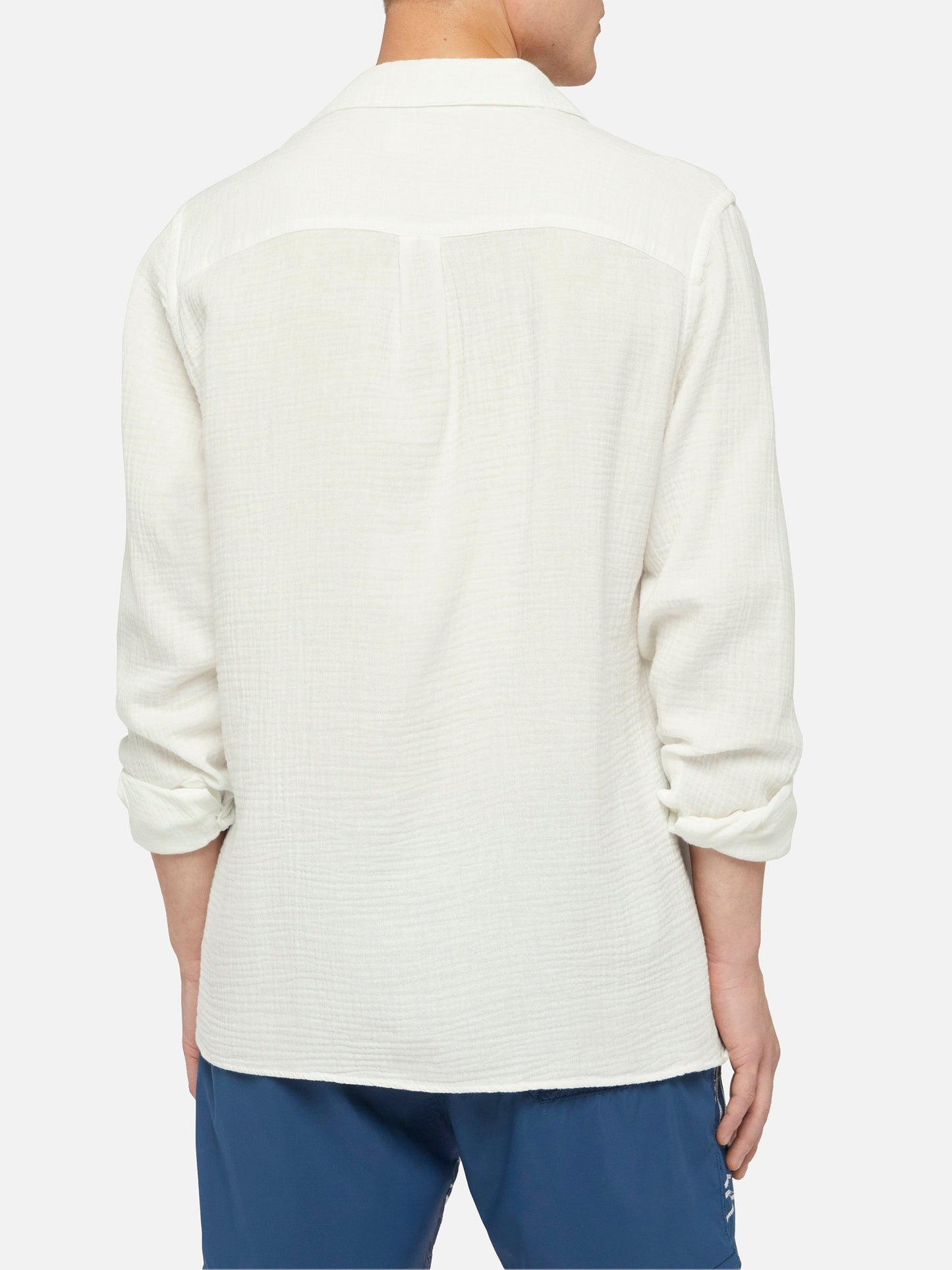 White cotton gauze polo shirt Ventotene