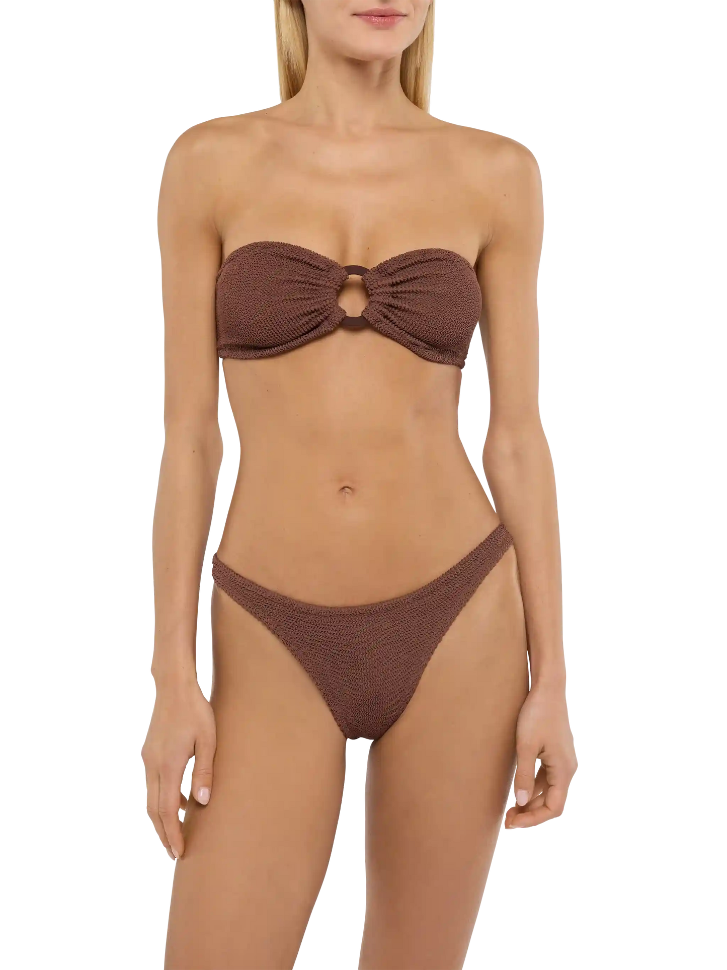 Yulia Naomi brown crinkle bikini with bandeau top and cheeky briefs