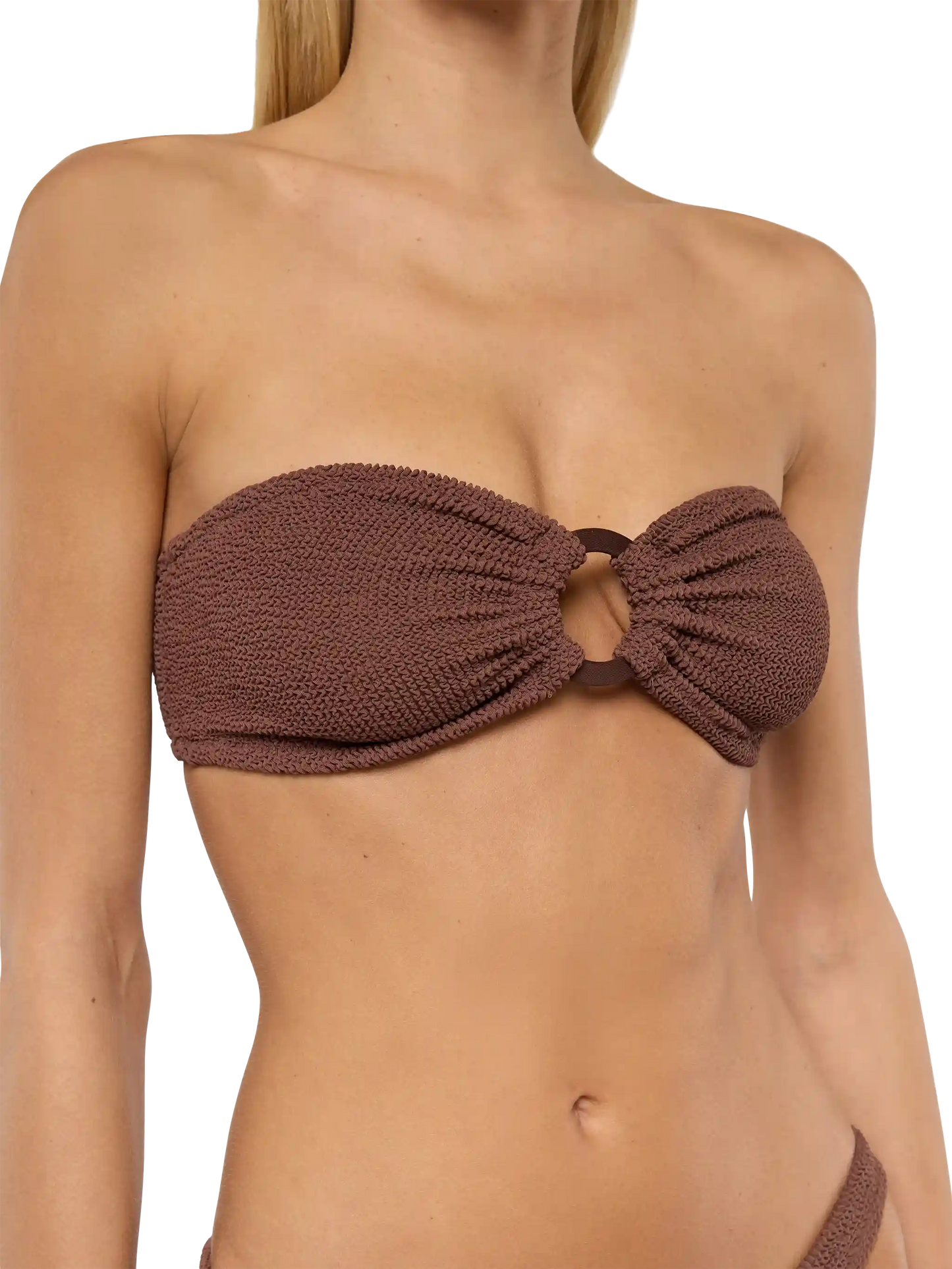 Yulia Naomi brown crinkle bikini with bandeau top and cheeky briefs