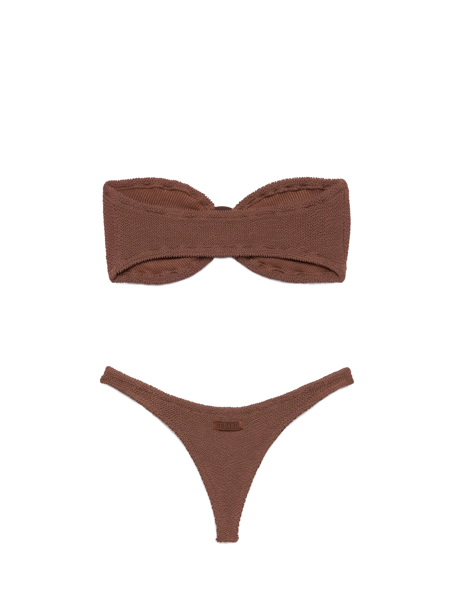 Yulia Naomi brown crinkle bikini with bandeau top and cheeky briefs