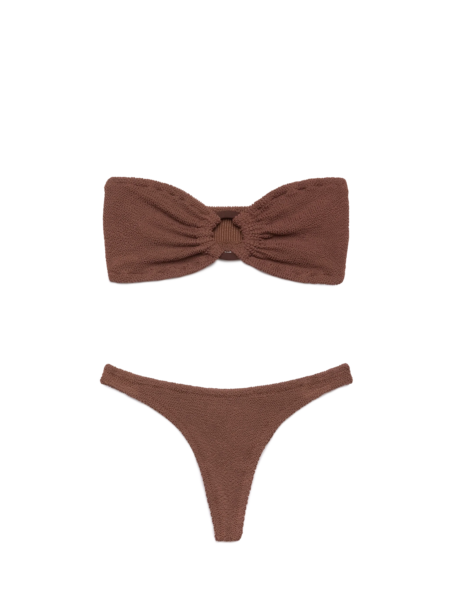 Yulia Naomi brown crinkle bikini with bandeau top and cheeky briefs