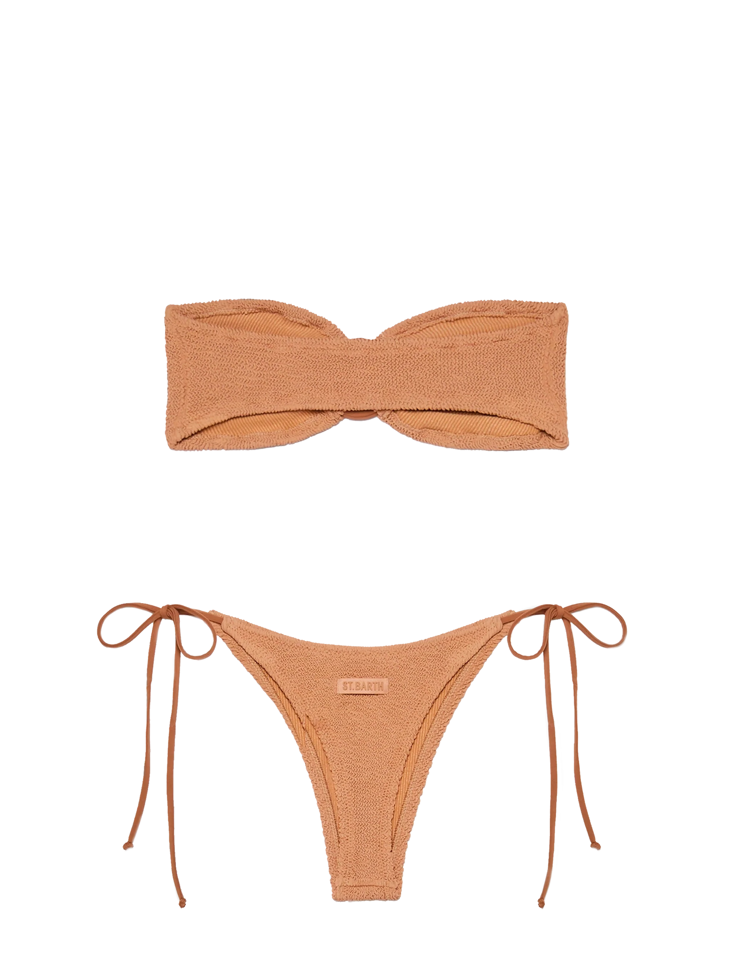 Yulia Norah caramel brown crinkle bikini with bandeau top and cheekiest briefs