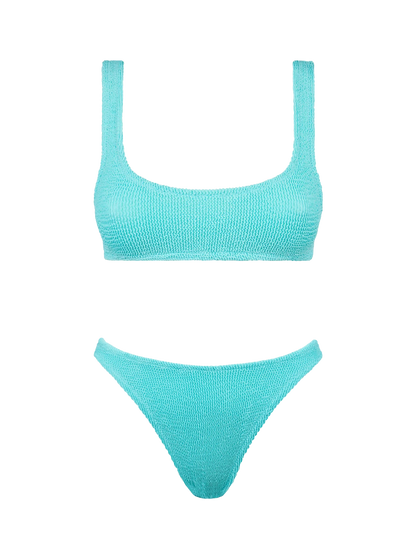 Woman water green crinkle bralette bikini