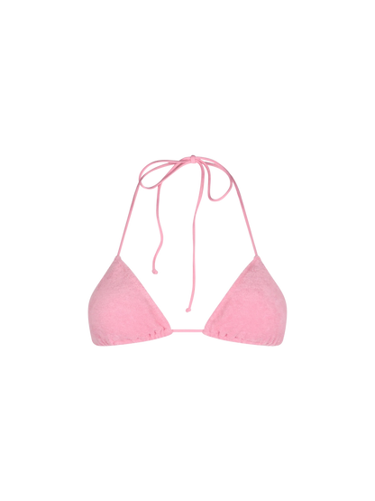 Woman pink terry triangle top swimsuit Leah