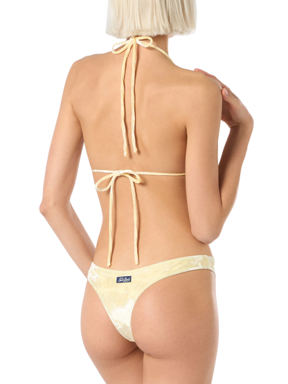 Woman yellow chenille triangle bikini Leah Naomi