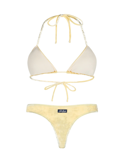 Woman yellow chenille triangle bikini Leah Naomi