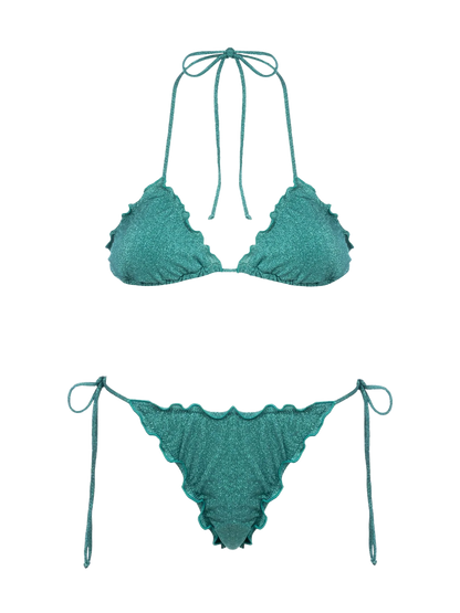 Woman teal lurex classic triangle bikini Sagittarius Miami
