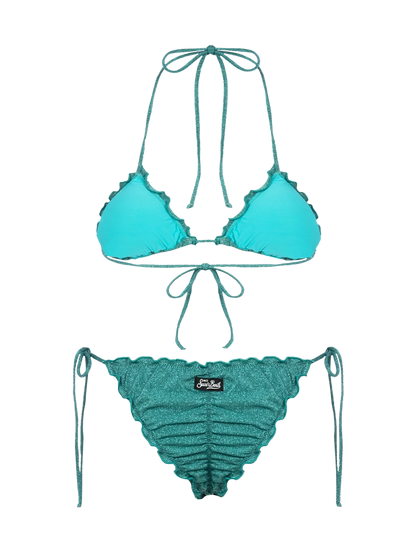 Woman teal lurex classic triangle bikini Sagittarius Miami