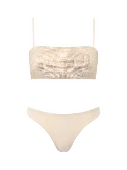 Woman beige bandeau bikini Athena Naomi with rhinestones
