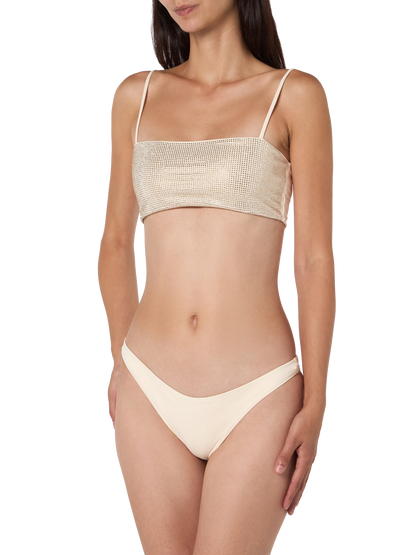 Woman beige bandeau bikini Athena Naomi with rhinestones