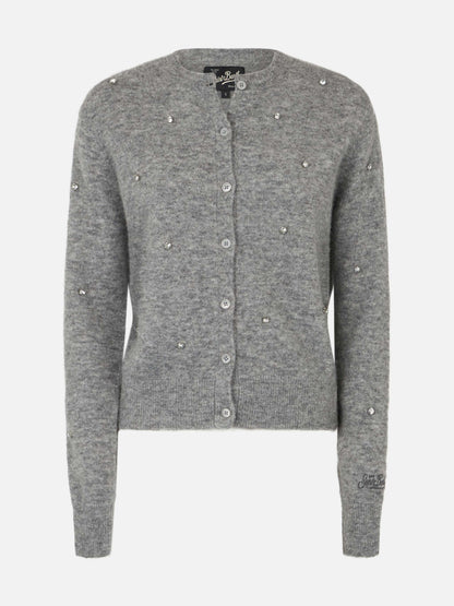 Woman grey cardigan Bellamy with silver rhinestones