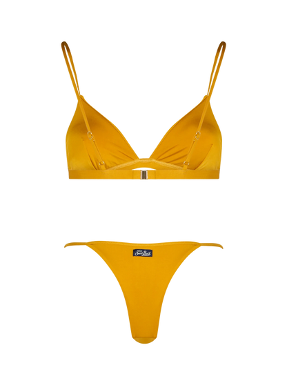 Woman ochre yellow triangle bikini Brooke Jodene