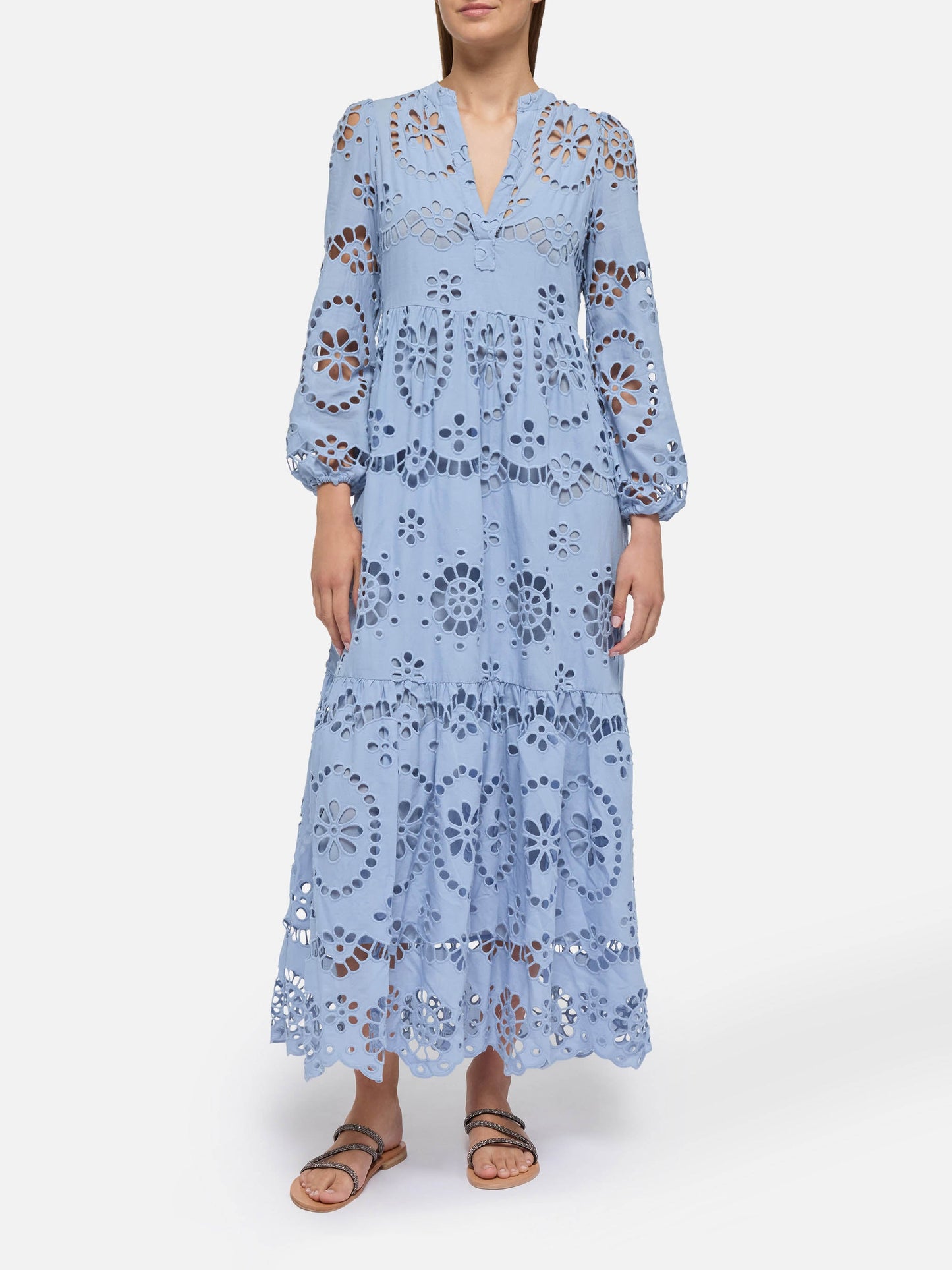 Sylvia avio blue Sangallo lace dress