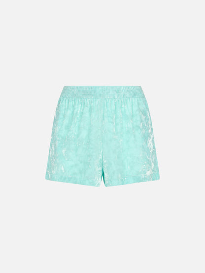 Woman water green chenille pull up shorts Cate