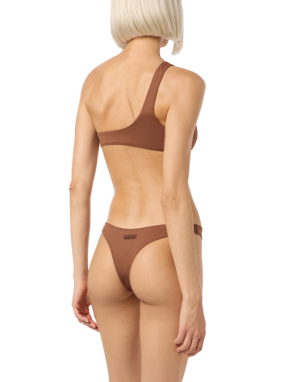 Woman brown one shoulder bralette bikini Celestine Naomi