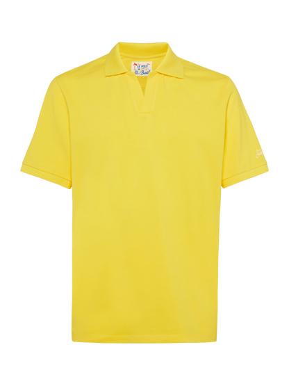 Yellow cotton piquet buttonless polo shirt Charles