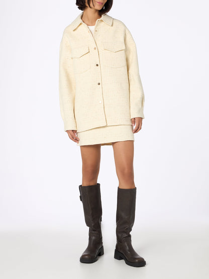Woman wooly tweed white jacket Chantel with sequins