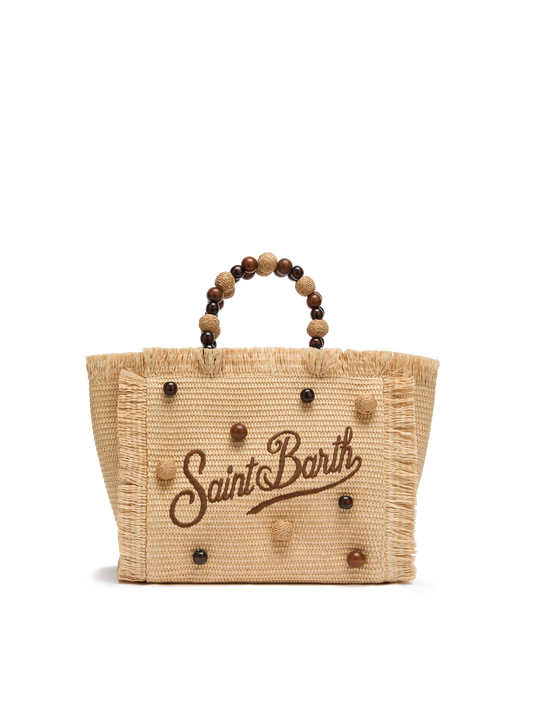 Colette Straw effect handbag with wooden beads and logo embroidery - MC2 Saint Barth
