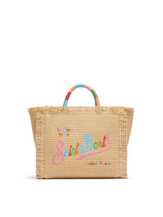 Colette Straw effect handbag with multicolor logo embroidery - MC2 Saint Barth
