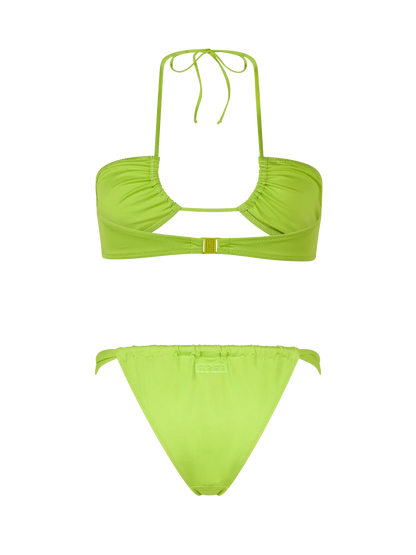 Woman lime green bandeau bikini Dahlia Noelle