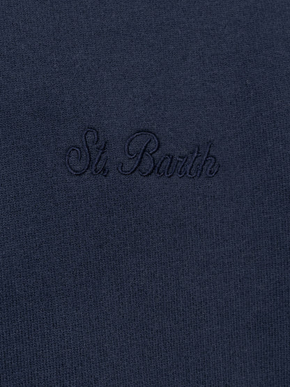 Man navy blue half zipped sweatshirt Dunkan with St. Barth embroidery