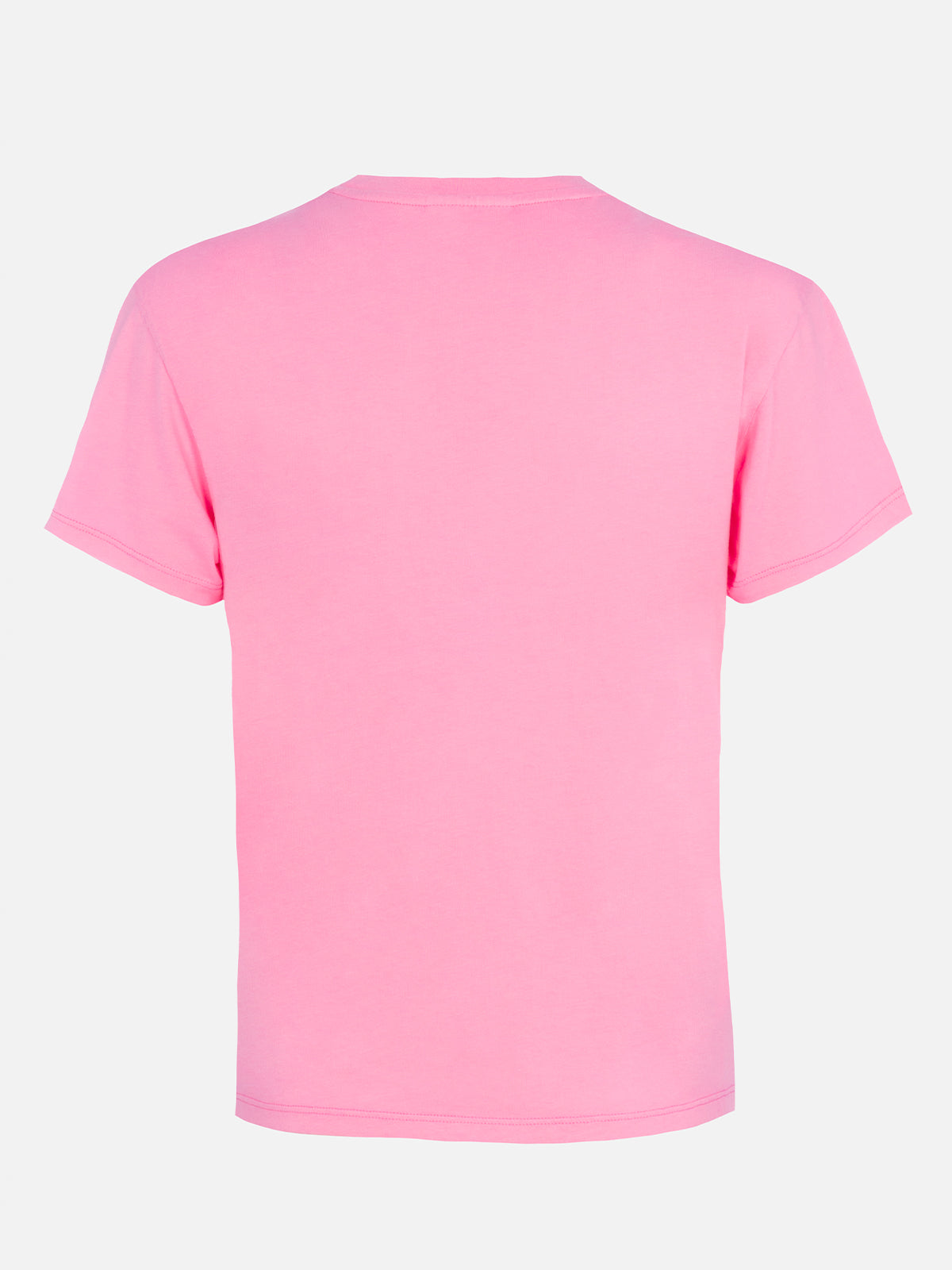 Woman pink cotton jersey crewneck t-shirt Emilie with Bollicine, please embroidery