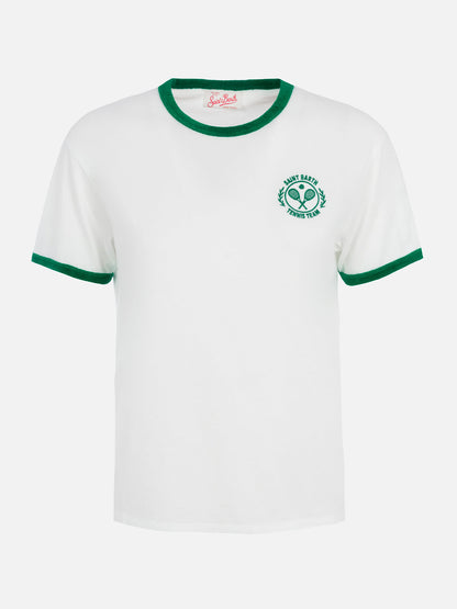 Woman cotton jersey crewneck t-shirt Emilie with terry details
