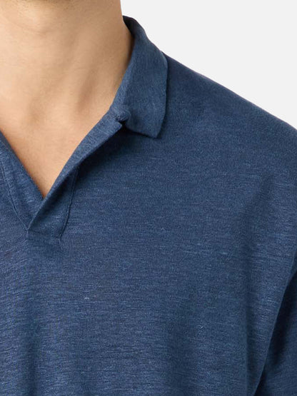 Navy blue linen buttonless polo shirt Fraser