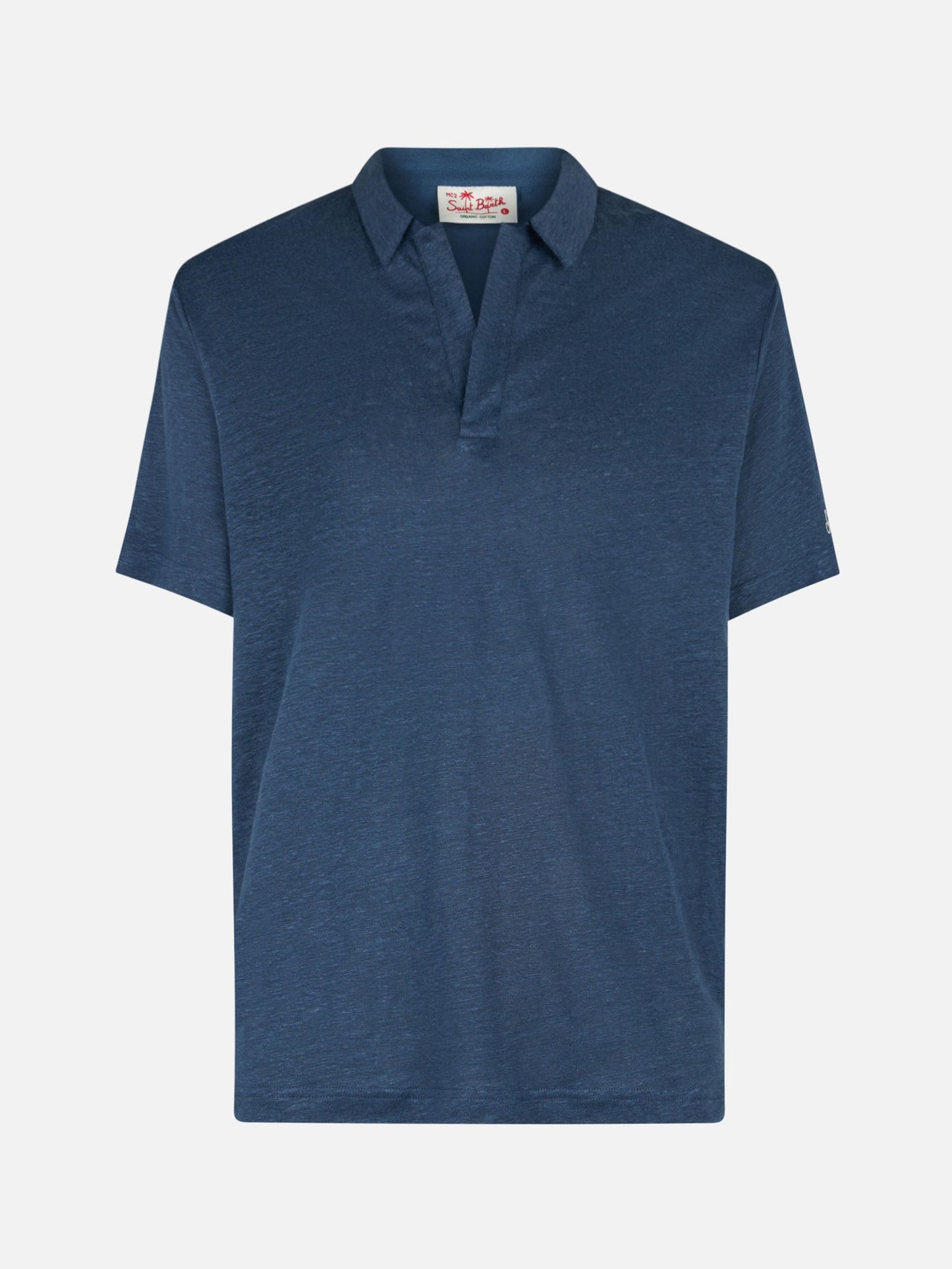 Navy blue linen buttonless polo shirt Fraser