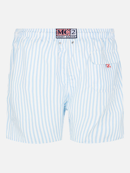 Mid-length striped Gustavia swim-shorts with St. Barth embroidery