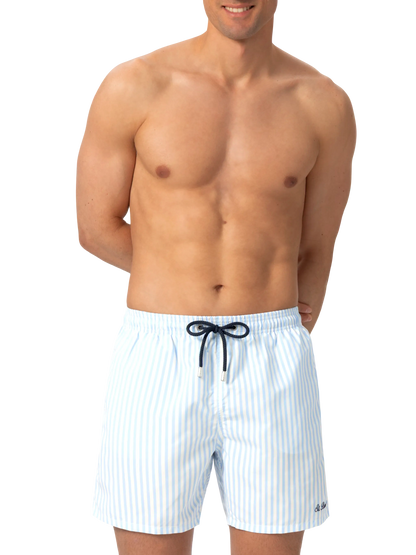 Mid-length striped Gustavia swim-shorts with St. Barth embroidery