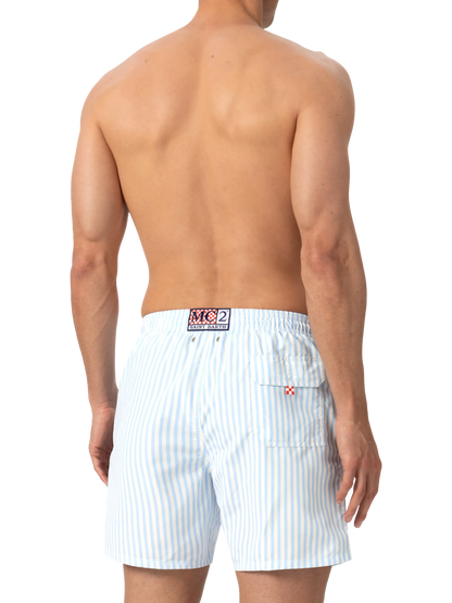 Mid-length striped Gustavia swim-shorts with St. Barth embroidery