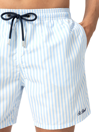 Mid-length striped Gustavia swim-shorts with St. Barth embroidery
