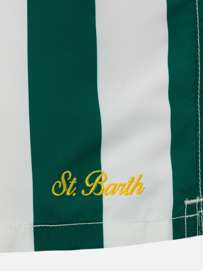 Man mid-length striped Gustavia swim-shorts with St. Barth embroidery