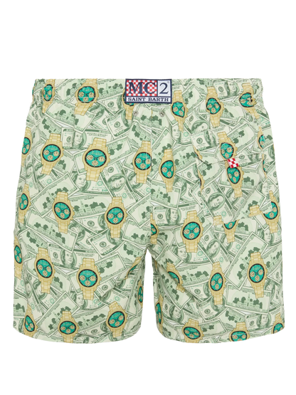 Mid-length Gustavia swim-shorts with watches print