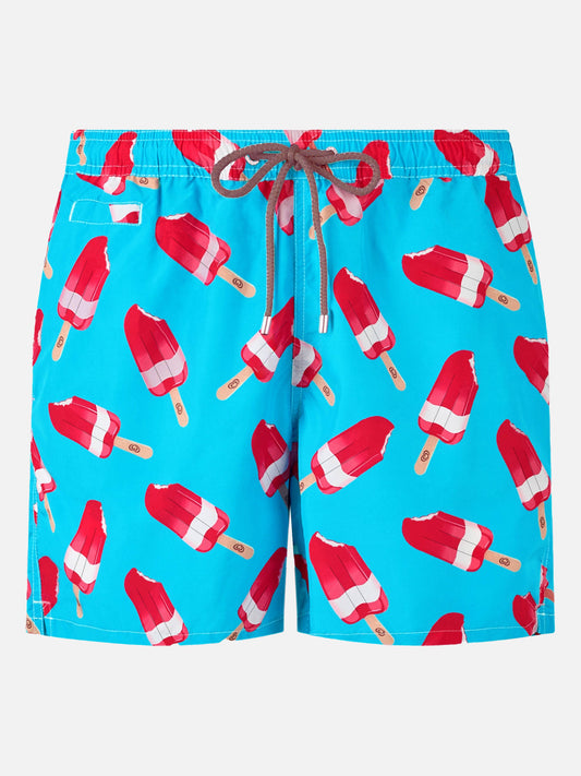 Man mid-length Gustavia swim-shorts with Fior di Fragola print | ALGIDA SPECIAL EDITION