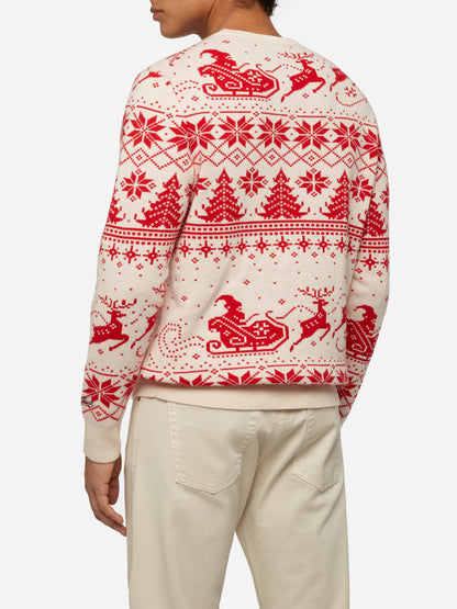 Red sweater Heron with fair isle and Dear Santa jacquard