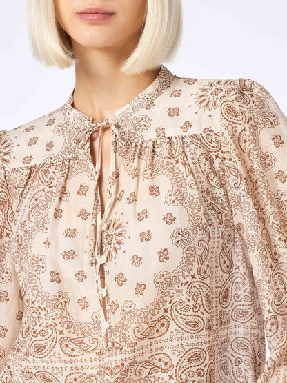 Woman silk voile blouse Harper with bandanna print