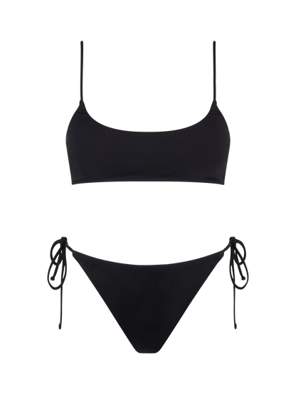 Woman black ribbed bralette bikini Judy Virgo