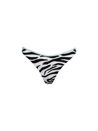 Woman zebra cheeky swim briefs Naomi with piping