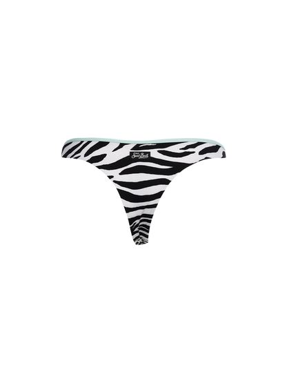Woman zebra cheeky swim briefs Naomi with piping